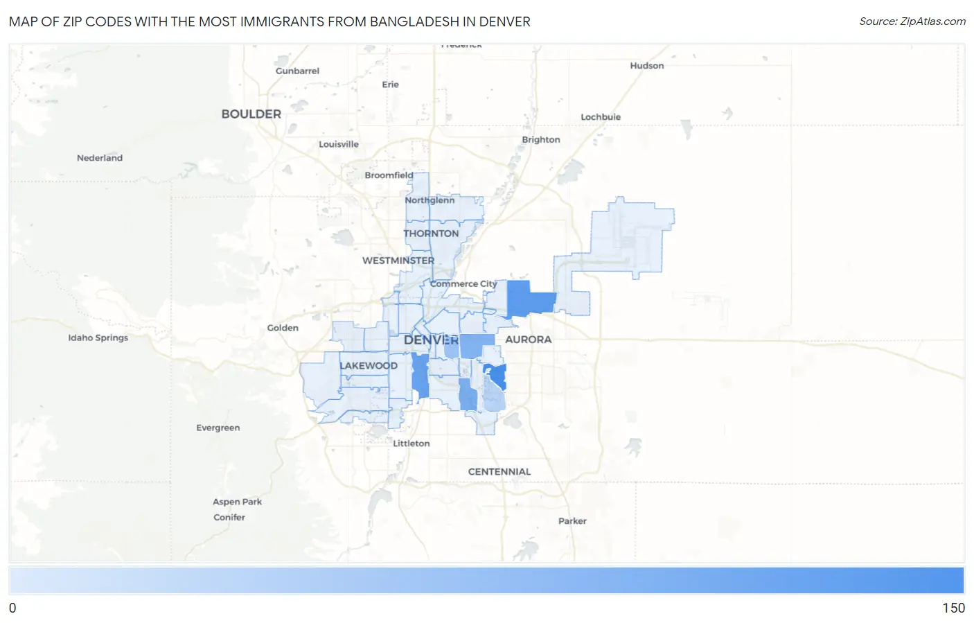 Zip Codes with the Most Immigrants from Bangladesh in Denver Map
