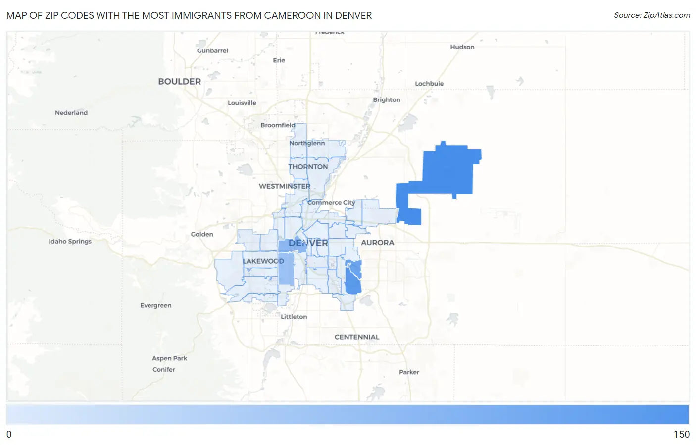 Zip Codes with the Most Immigrants from Cameroon in Denver Map