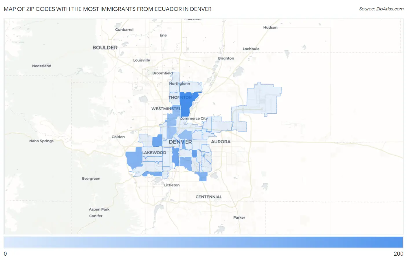 Zip Codes with the Most Immigrants from Ecuador in Denver Map