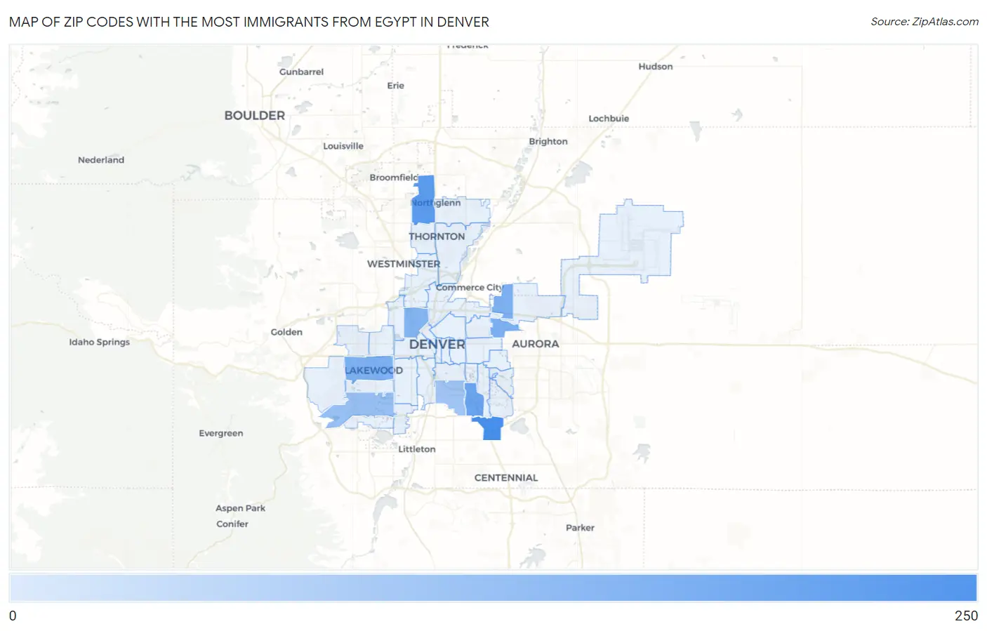 Zip Codes with the Most Immigrants from Egypt in Denver Map
