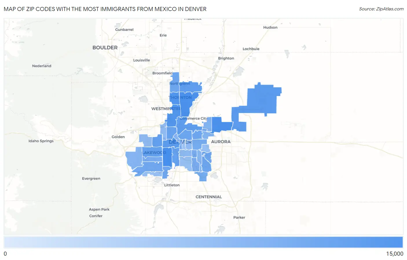 Zip Codes with the Most Immigrants from Mexico in Denver Map