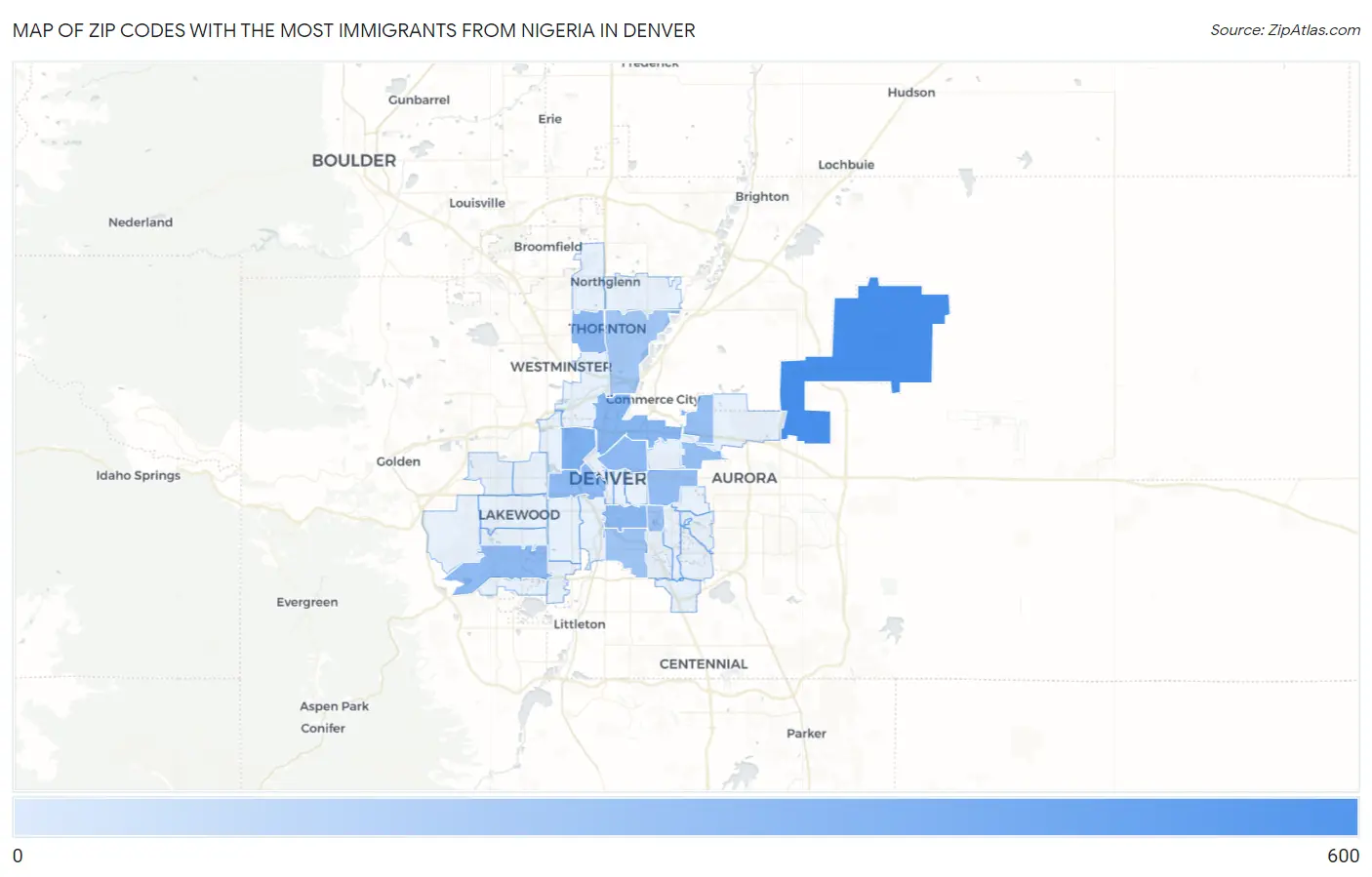 Zip Codes with the Most Immigrants from Nigeria in Denver Map