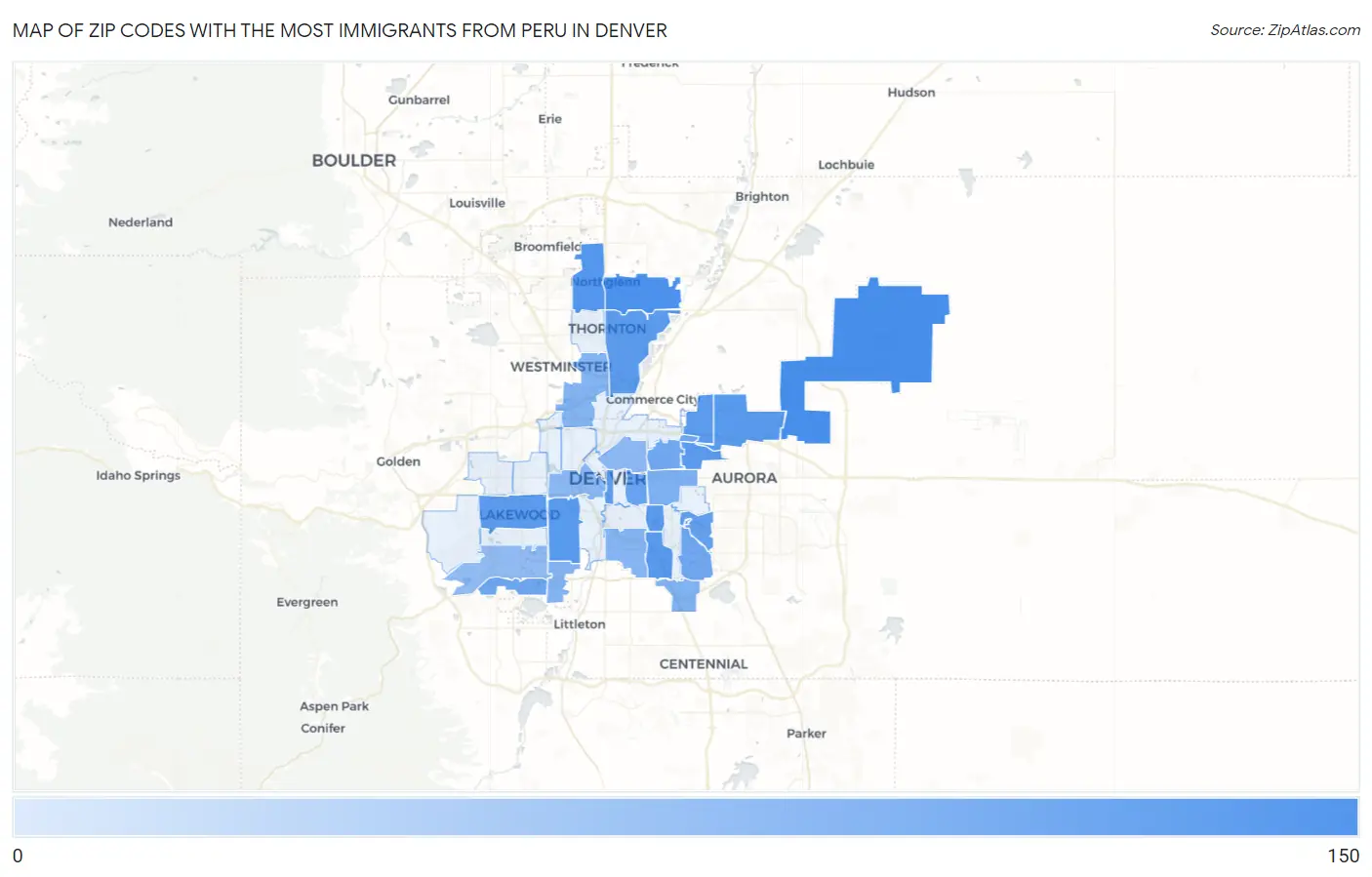 Zip Codes with the Most Immigrants from Peru in Denver Map