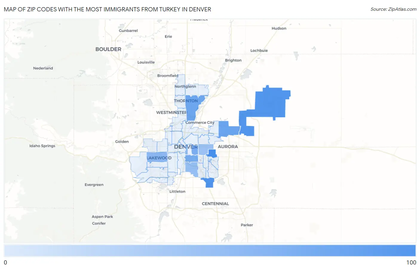 Zip Codes with the Most Immigrants from Turkey in Denver Map