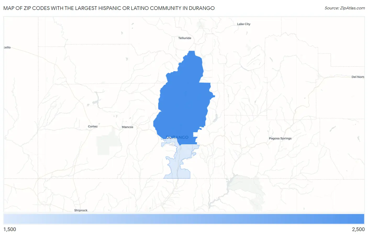Zip Codes with the Largest Hispanic or Latino Community in Durango Map