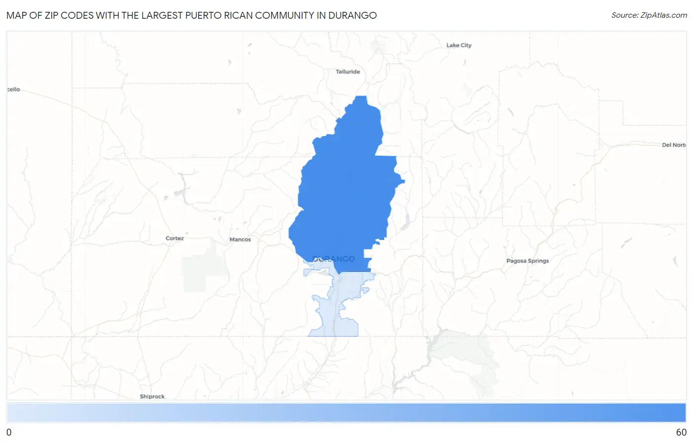 Zip Codes with the Largest Puerto Rican Community in Durango Map