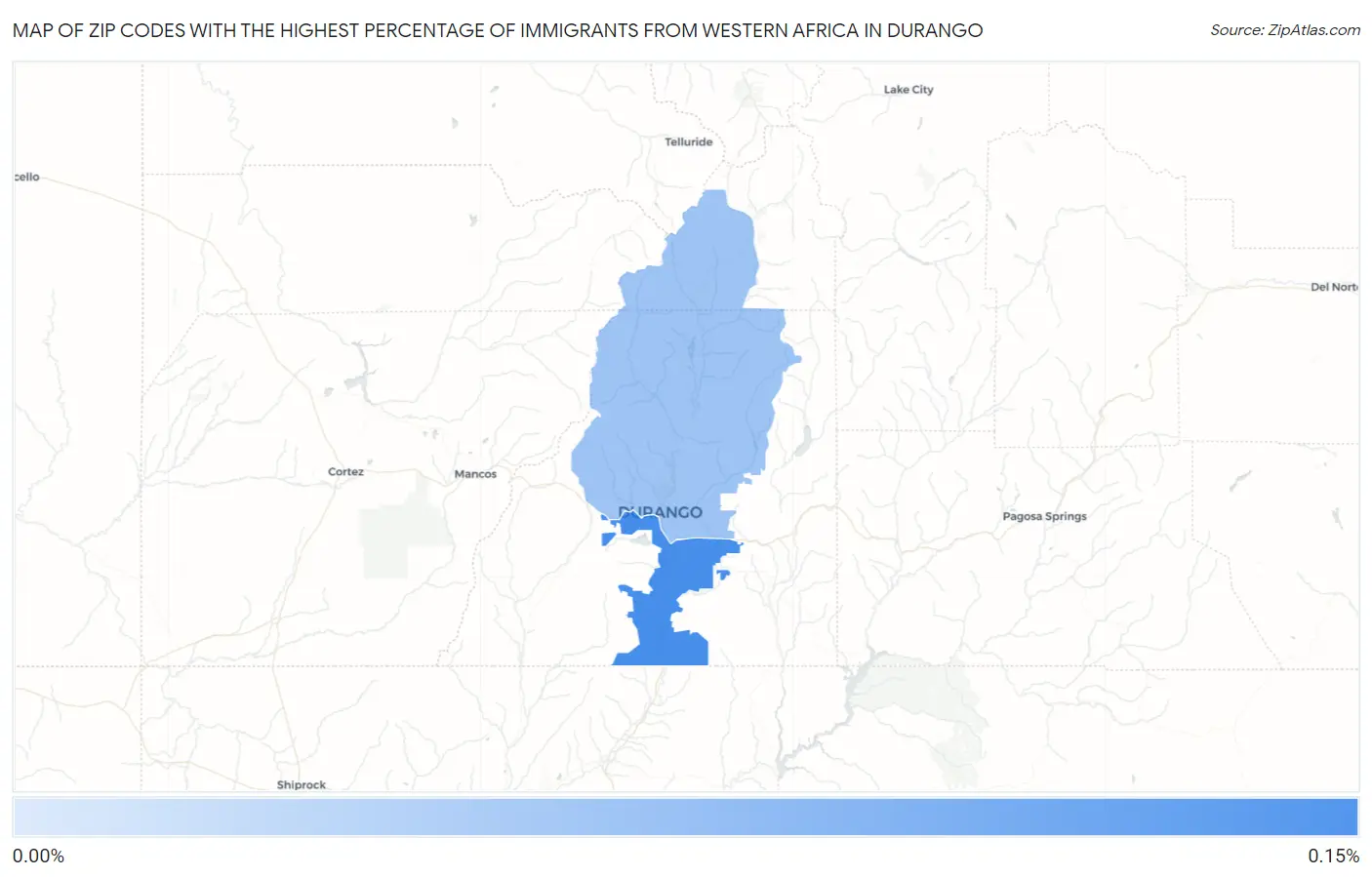 Zip Codes with the Highest Percentage of Immigrants from Western Africa in Durango Map
