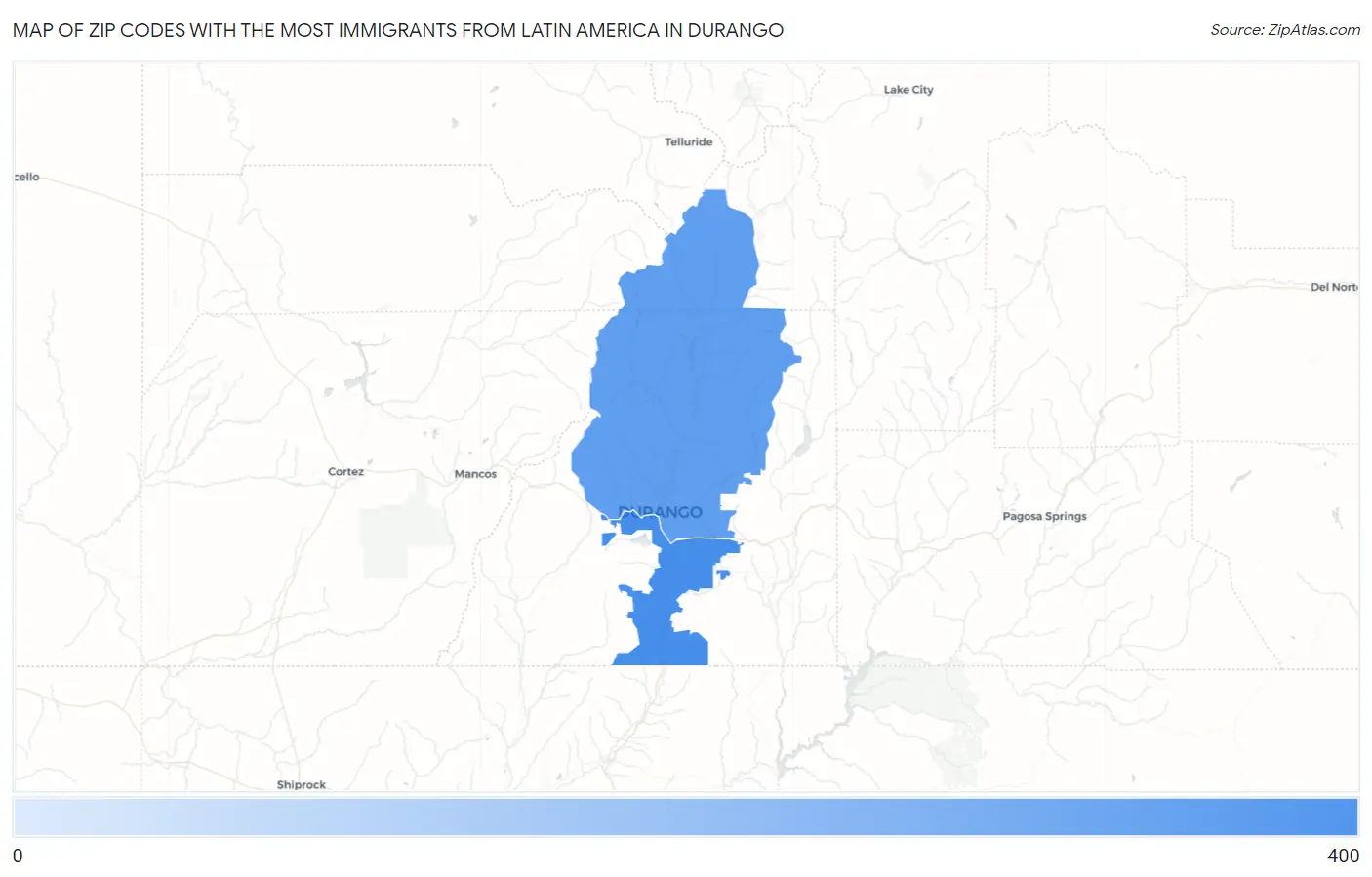 Zip Codes with the Most Immigrants from Latin America in Durango Map