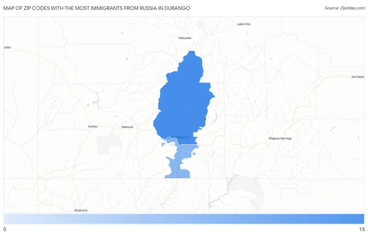 Zip Codes with the Most Immigrants from Russia in Durango Map