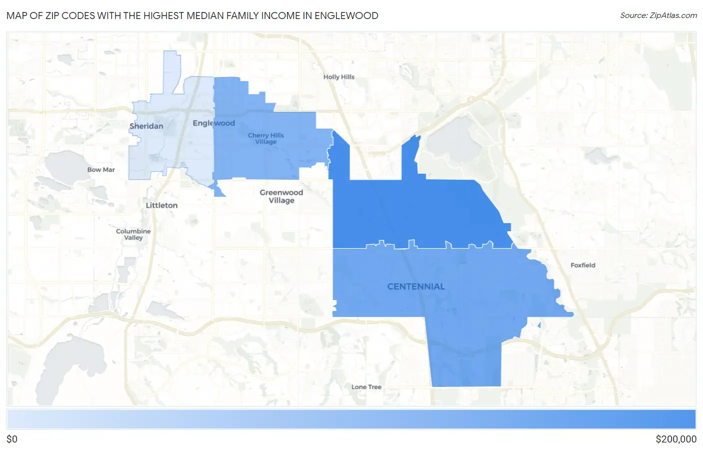 Zip Codes with the Highest Median Family Income in Englewood Map