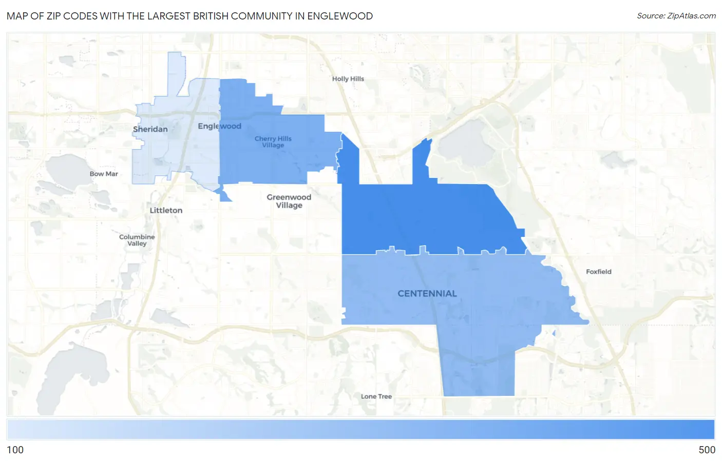 Zip Codes with the Largest British Community in Englewood Map