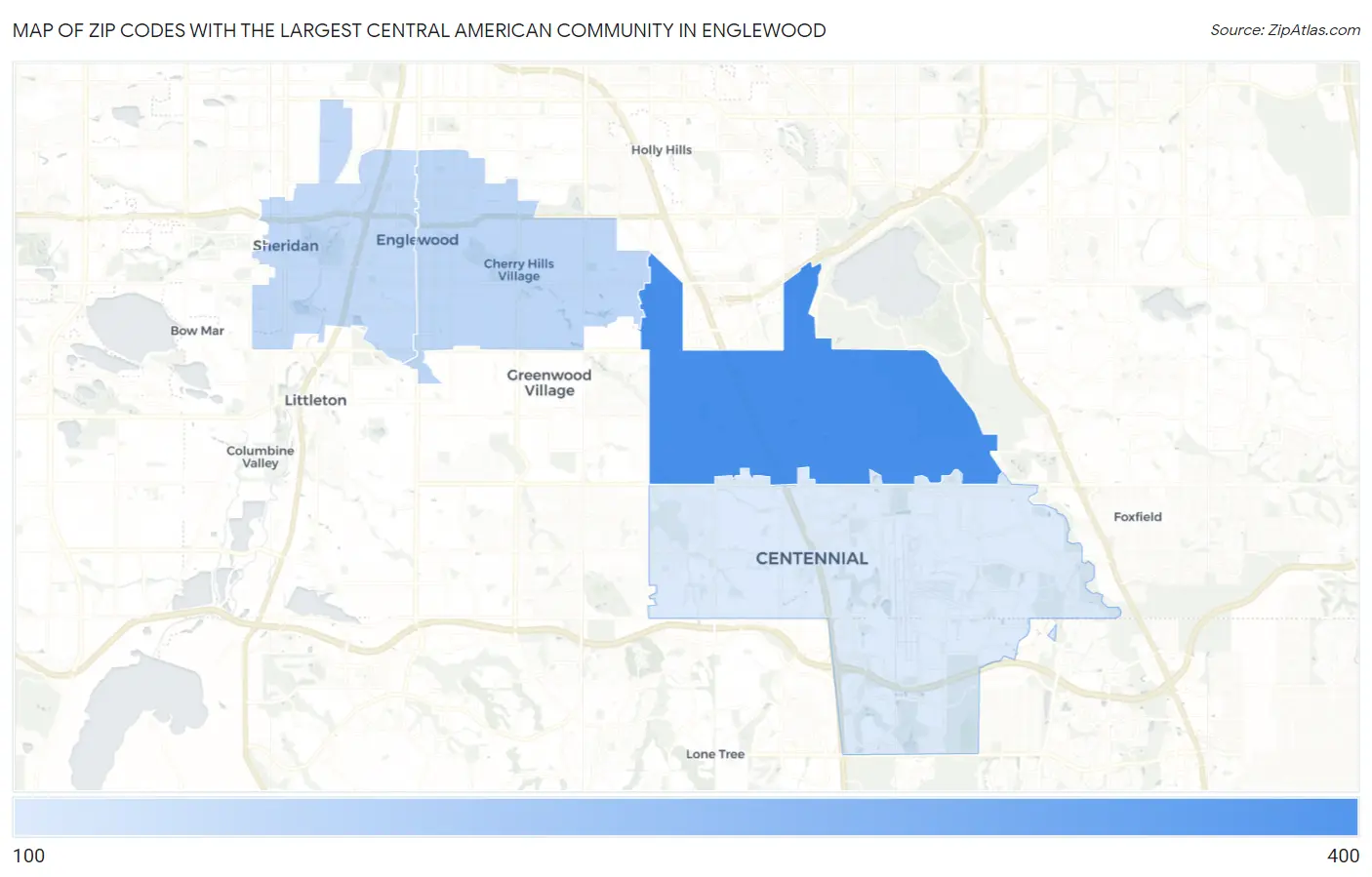 Zip Codes with the Largest Central American Community in Englewood Map