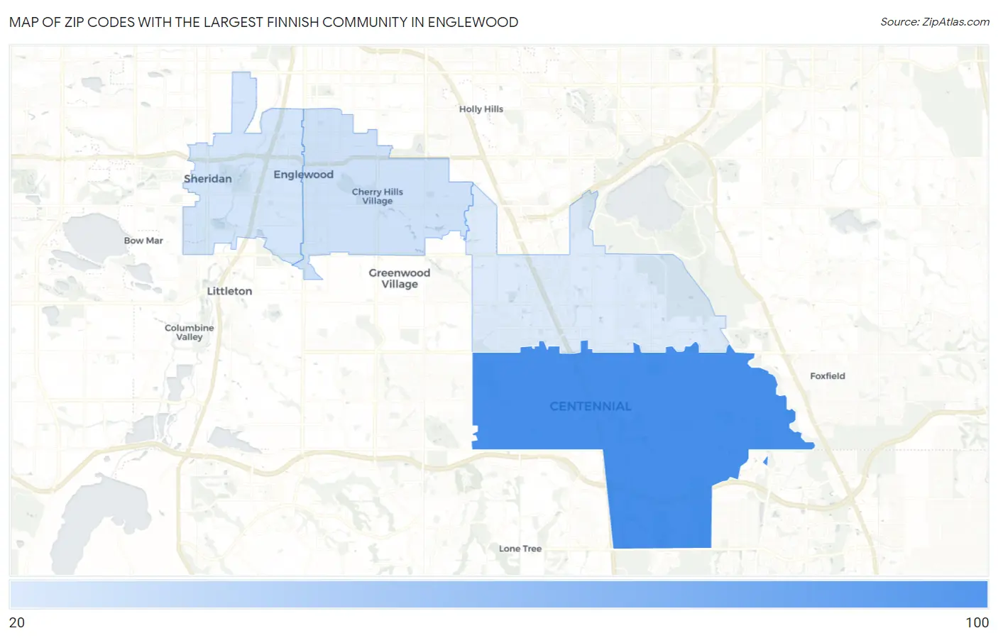 Zip Codes with the Largest Finnish Community in Englewood Map