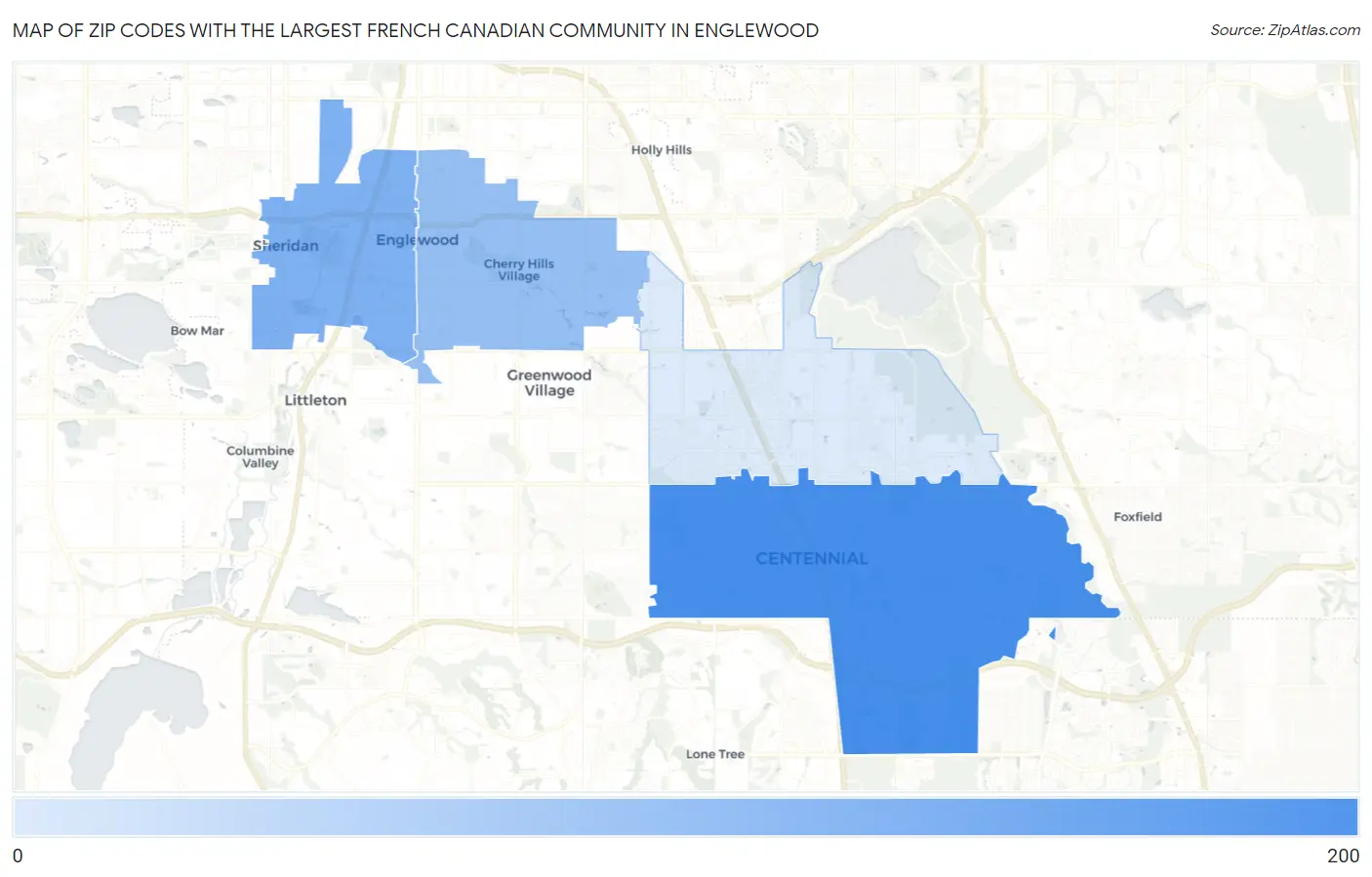 Zip Codes with the Largest French Canadian Community in Englewood Map