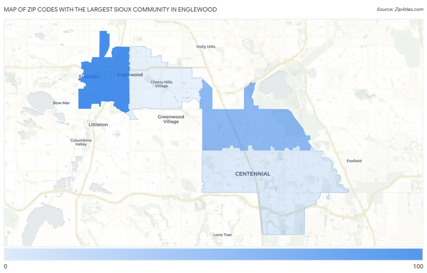 Zip Codes with the Largest Sioux Community in Englewood Map
