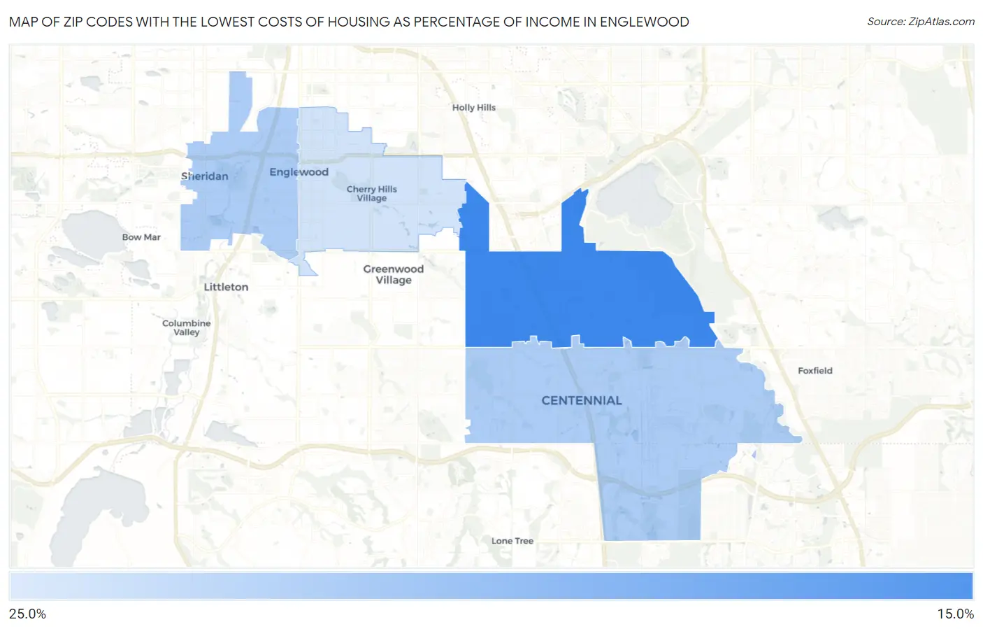Zip Codes with the Lowest Costs of Housing as Percentage of Income in Englewood Map