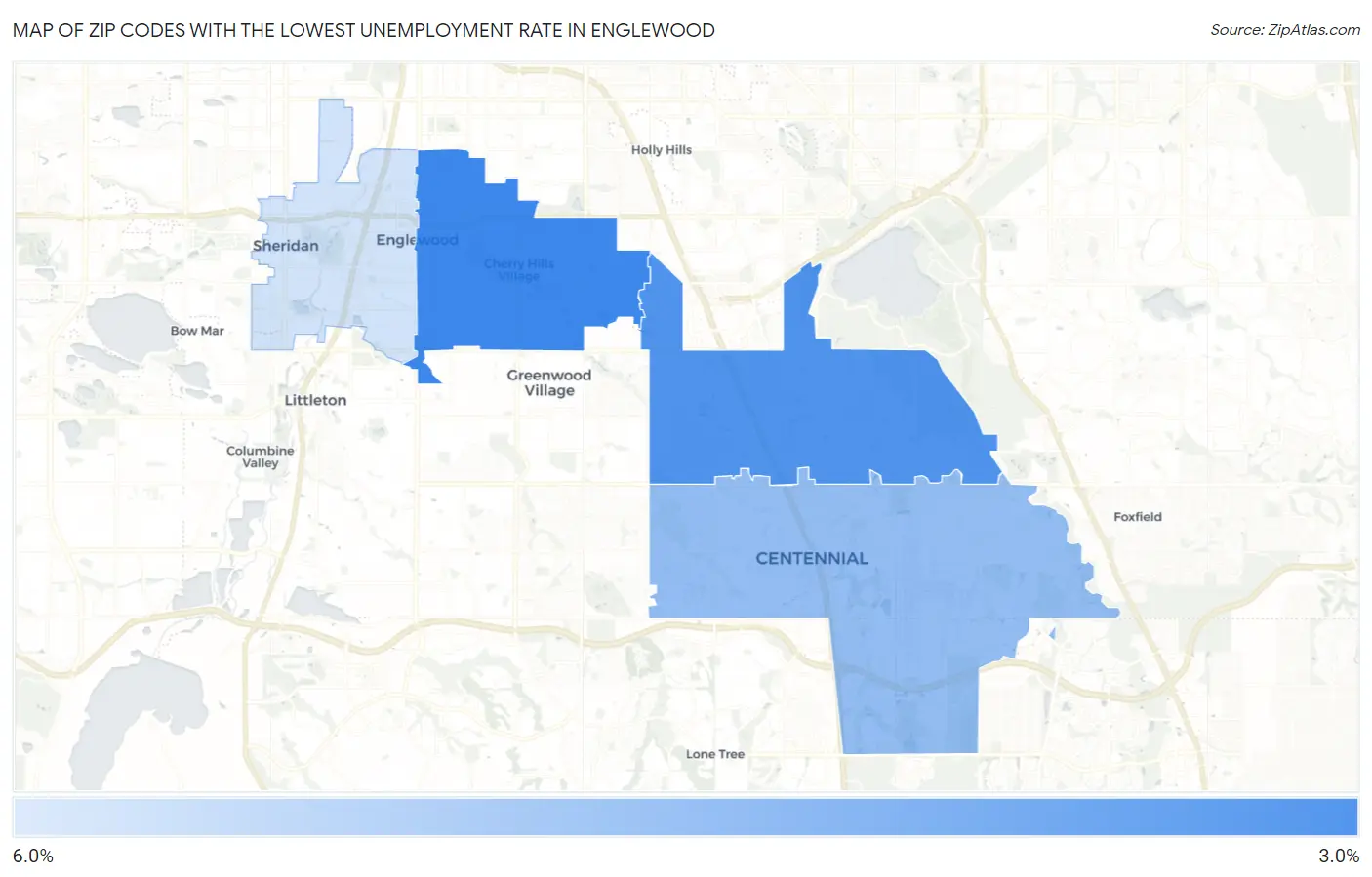 Zip Codes with the Lowest Unemployment Rate in Englewood Map
