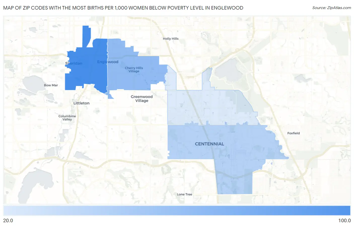 Zip Codes with the Most Births per 1,000 Women Below Poverty Level in Englewood Map