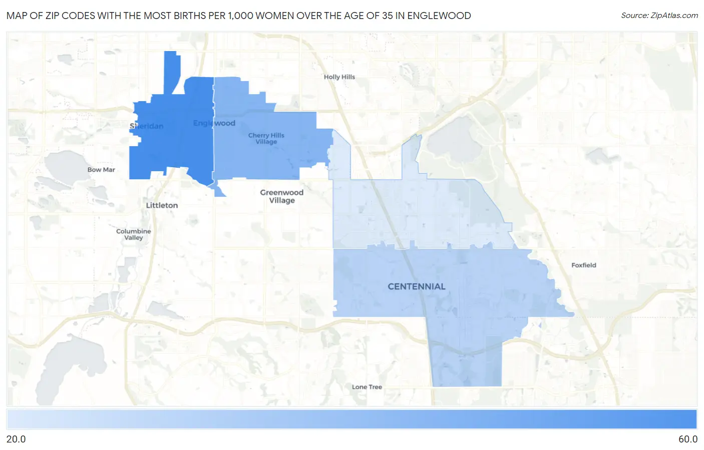 Zip Codes with the Most Births per 1,000 Women Over the Age of 35 in Englewood Map