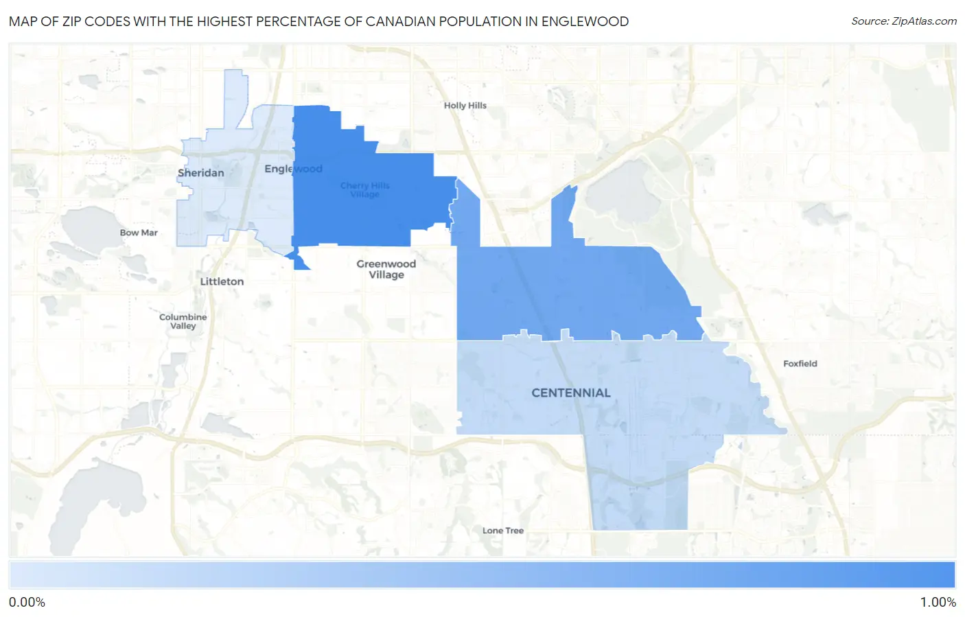 Zip Codes with the Highest Percentage of Canadian Population in Englewood Map