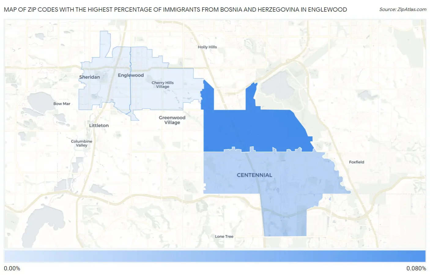 Zip Codes with the Highest Percentage of Immigrants from Bosnia and Herzegovina in Englewood Map