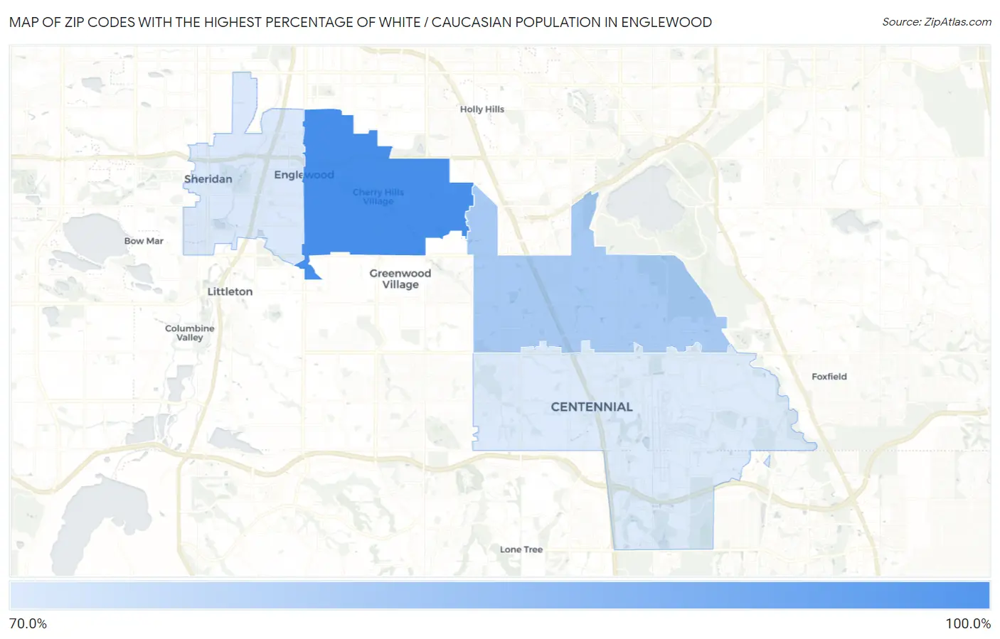 Zip Codes with the Highest Percentage of White / Caucasian Population in Englewood Map