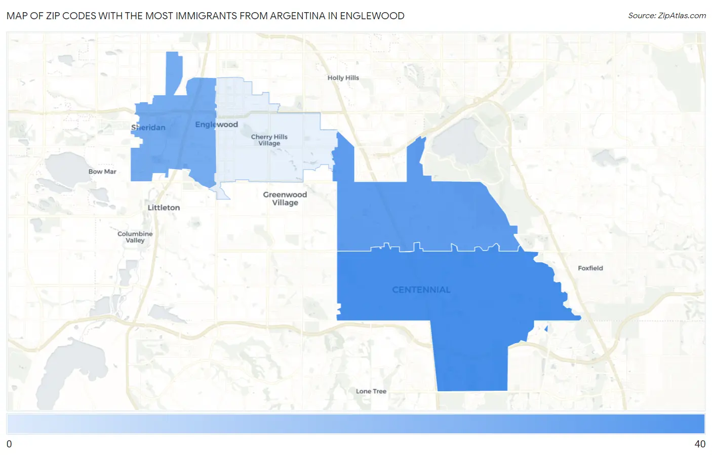 Zip Codes with the Most Immigrants from Argentina in Englewood Map