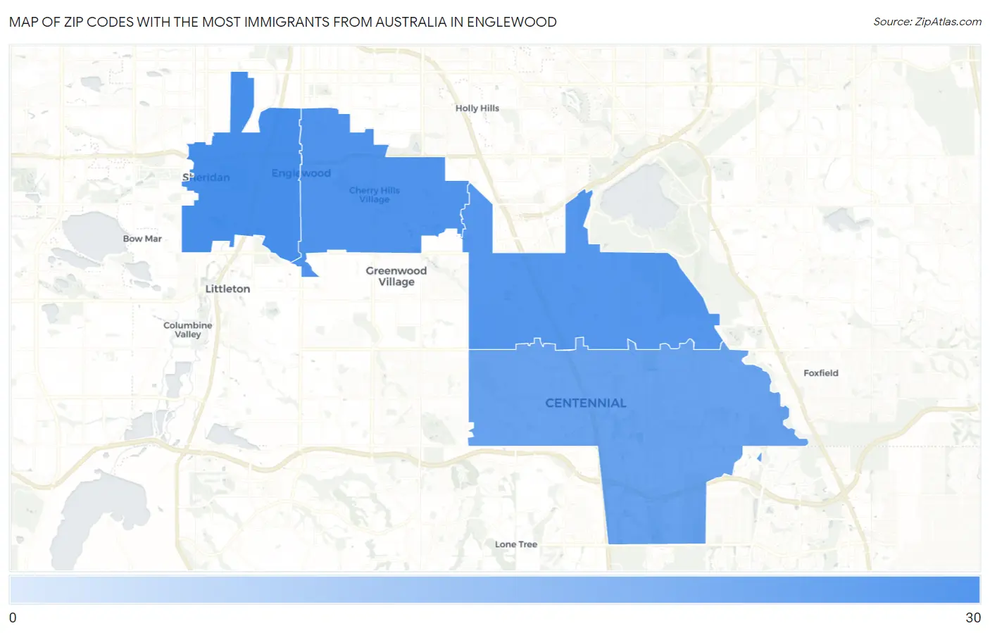 Zip Codes with the Most Immigrants from Australia in Englewood Map