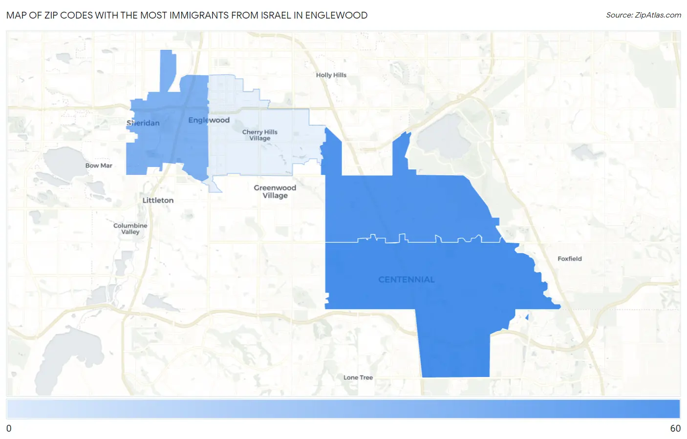 Zip Codes with the Most Immigrants from Israel in Englewood Map