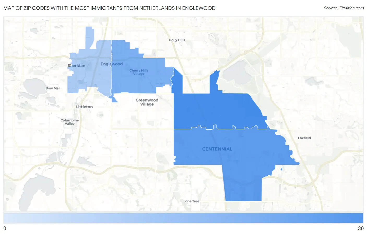 Zip Codes with the Most Immigrants from Netherlands in Englewood Map