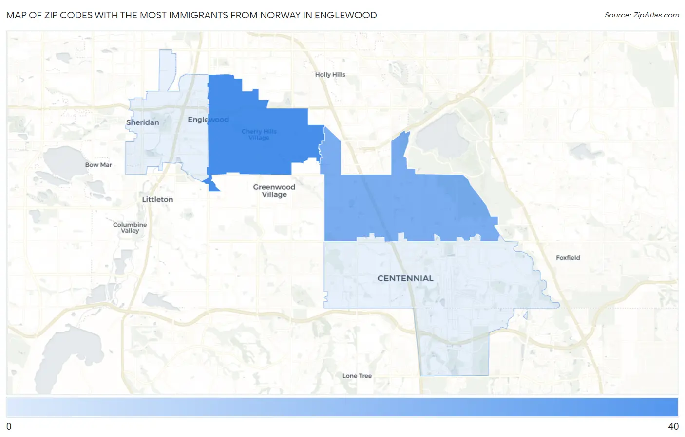 Zip Codes with the Most Immigrants from Norway in Englewood Map