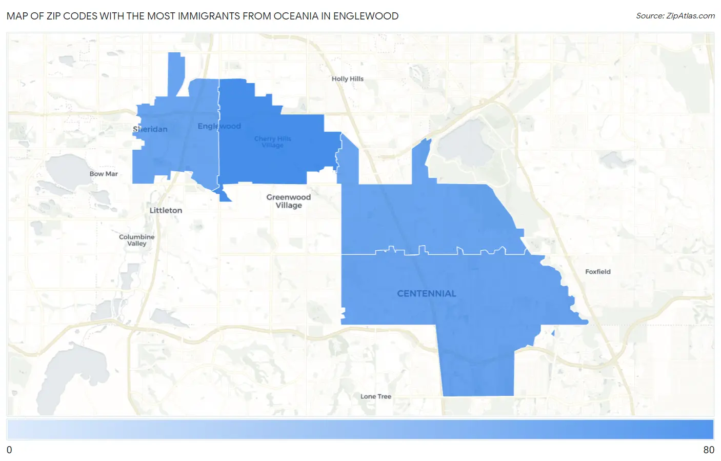 Zip Codes with the Most Immigrants from Oceania in Englewood Map