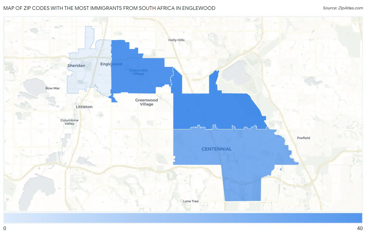 Zip Codes with the Most Immigrants from South Africa in Englewood Map