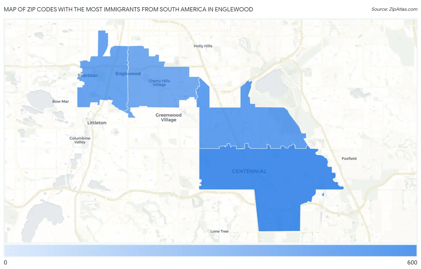 Zip Codes with the Most Immigrants from South America in Englewood Map