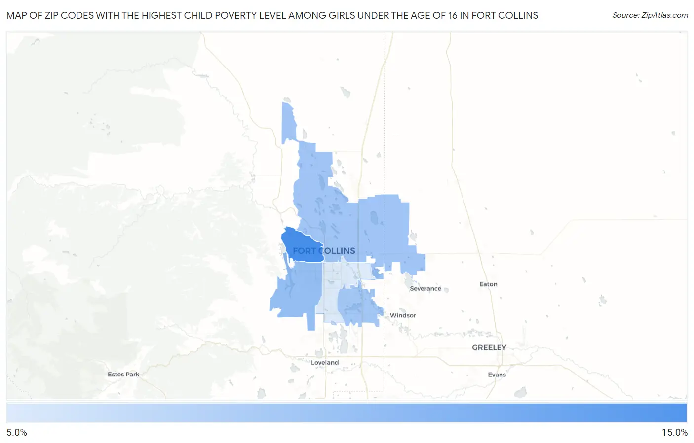 Zip Codes with the Highest Child Poverty Level Among Girls Under the Age of 16 in Fort Collins Map