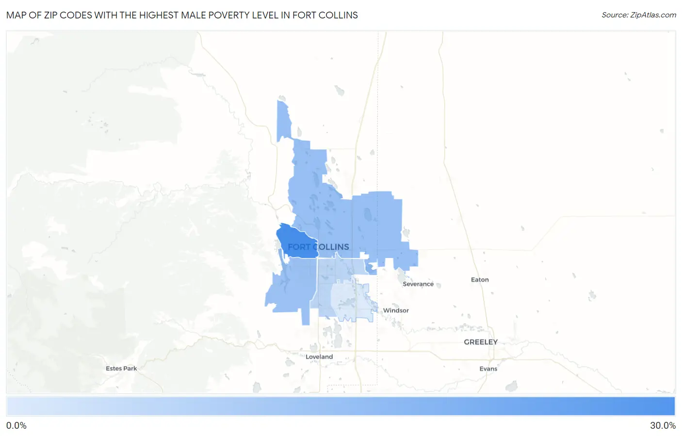 Zip Codes with the Highest Male Poverty Level in Fort Collins Map