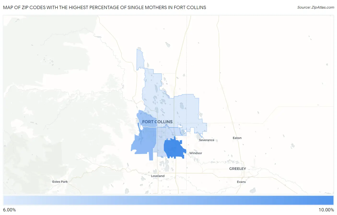 Zip Codes with the Highest Percentage of Single Mothers in Fort Collins Map