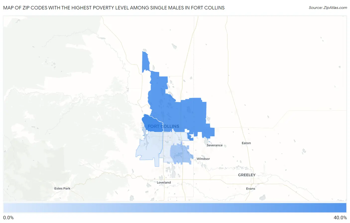 Zip Codes with the Highest Poverty Level Among Single Males in Fort Collins Map