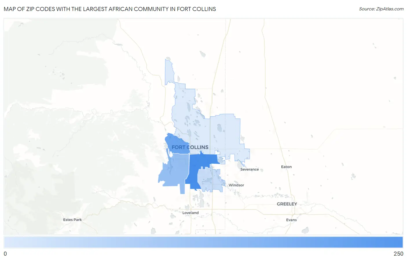 Zip Codes with the Largest African Community in Fort Collins Map