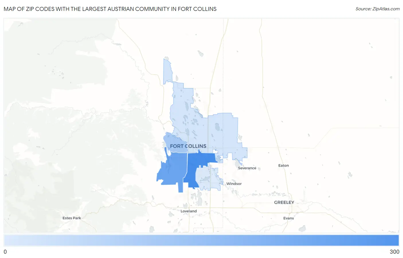 Zip Codes with the Largest Austrian Community in Fort Collins Map