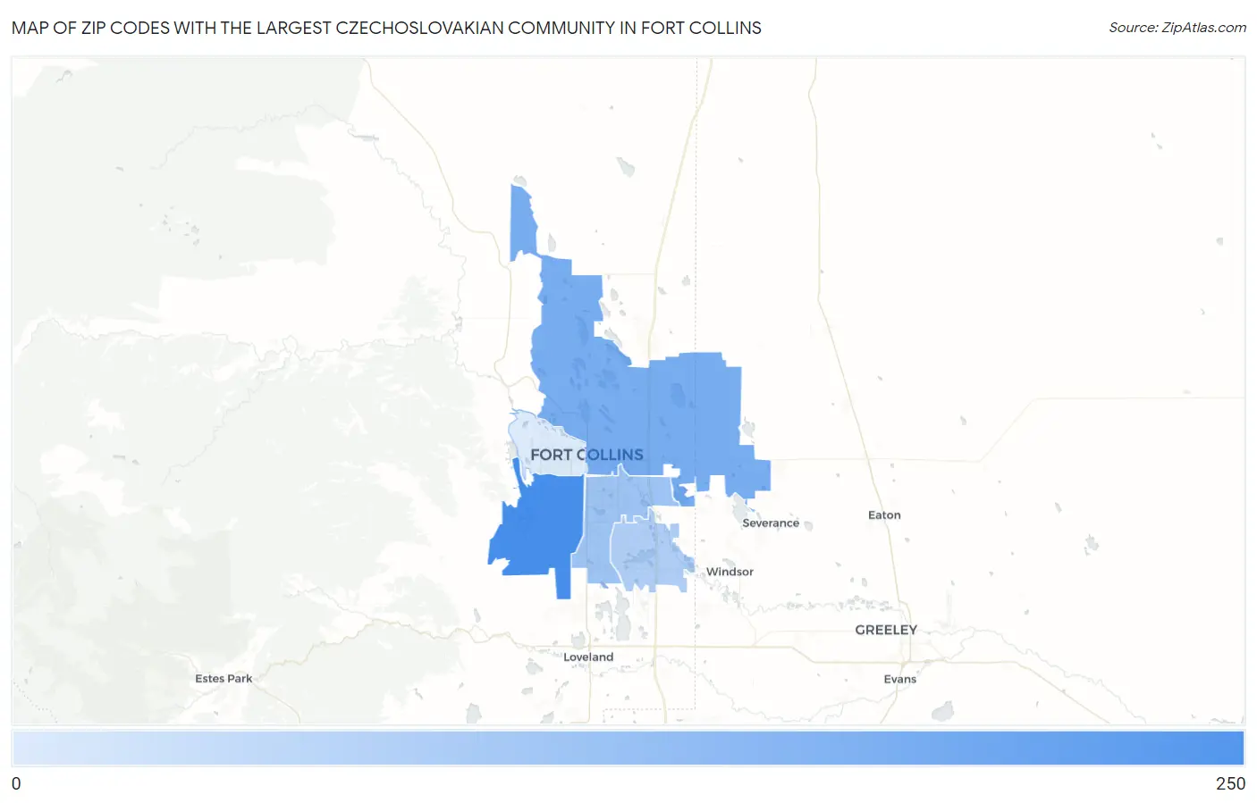 Zip Codes with the Largest Czechoslovakian Community in Fort Collins Map