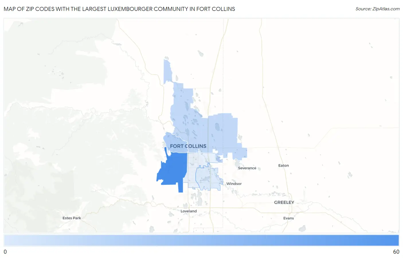 Zip Codes with the Largest Luxembourger Community in Fort Collins Map