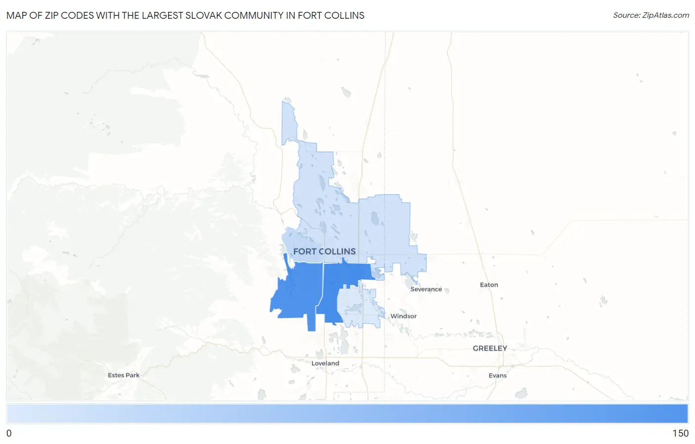 Zip Codes with the Largest Slovak Community in Fort Collins Map