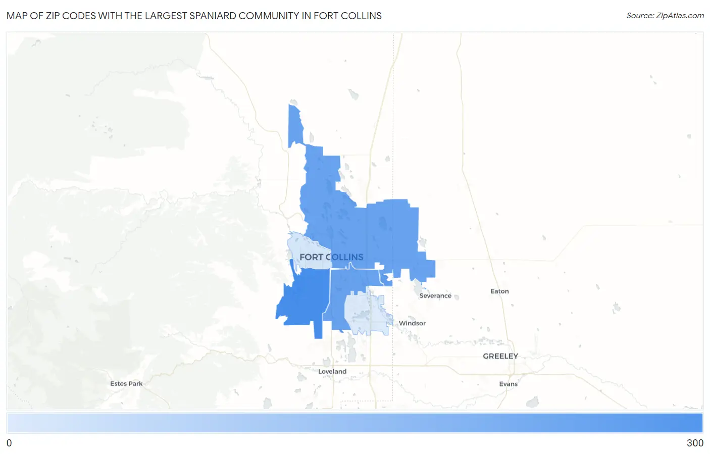 Zip Codes with the Largest Spaniard Community in Fort Collins Map