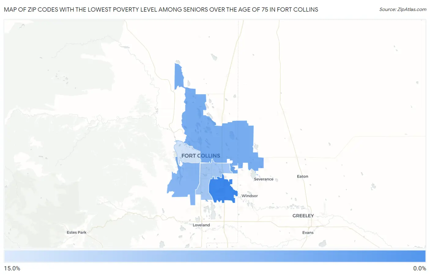 Zip Codes with the Lowest Poverty Level Among Seniors Over the Age of 75 in Fort Collins Map