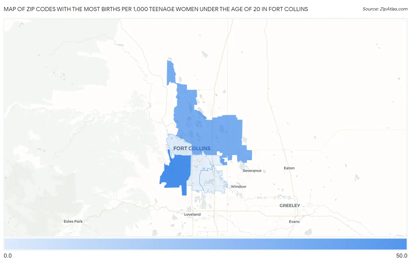 Zip Codes with the Most Births per 1,000 Teenage Women Under the Age of 20 in Fort Collins Map