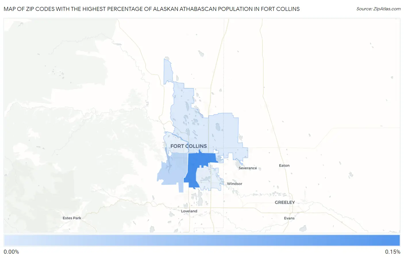 Zip Codes with the Highest Percentage of Alaskan Athabascan Population in Fort Collins Map