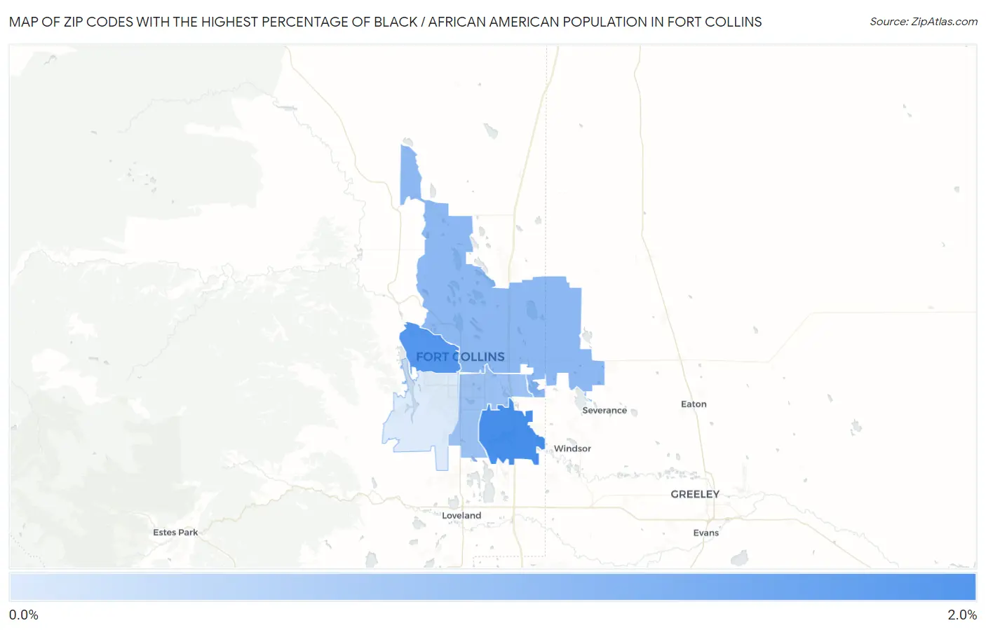 Zip Codes with the Highest Percentage of Black / African American Population in Fort Collins Map