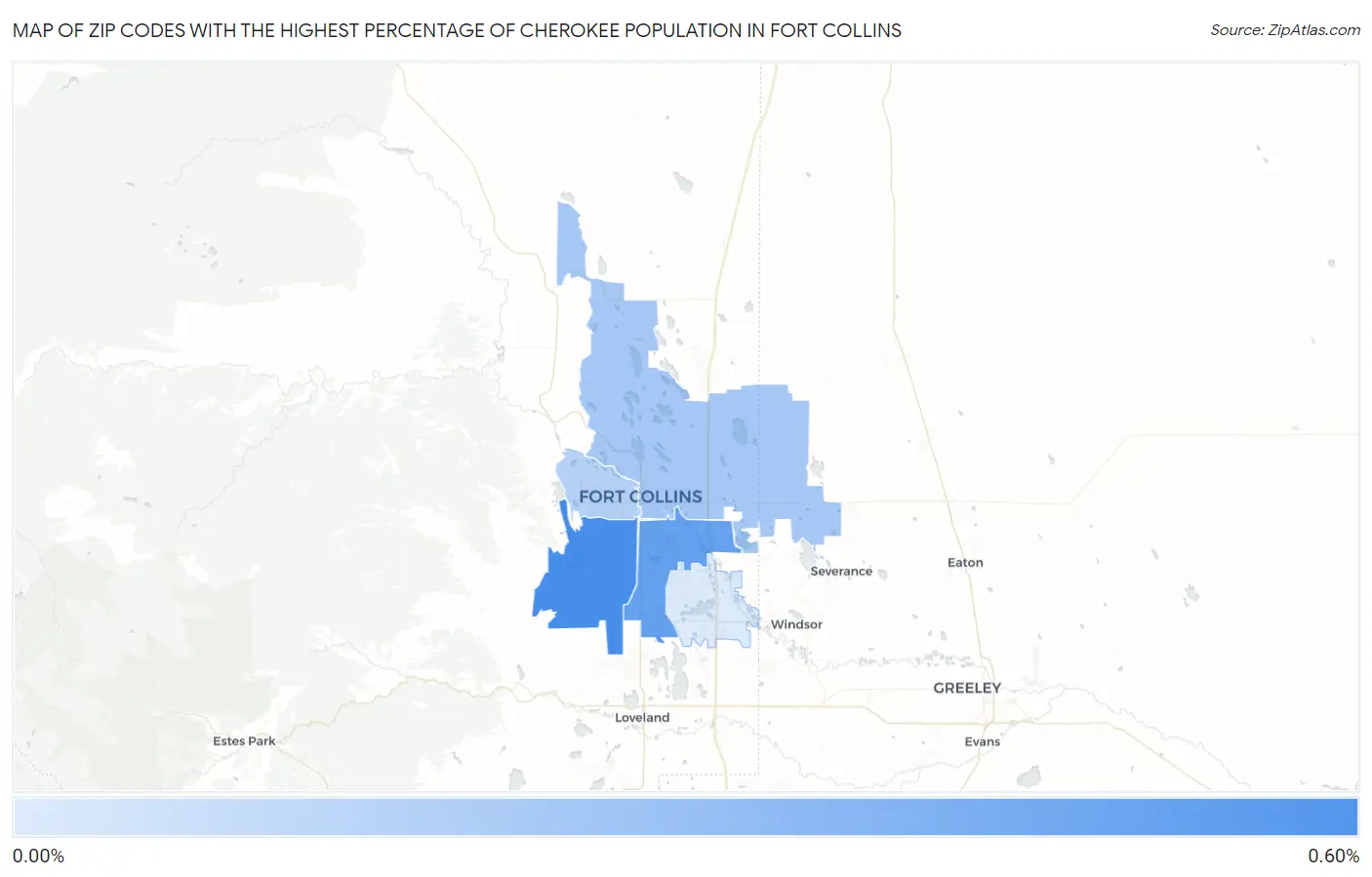 Zip Codes with the Highest Percentage of Cherokee Population in Fort Collins Map