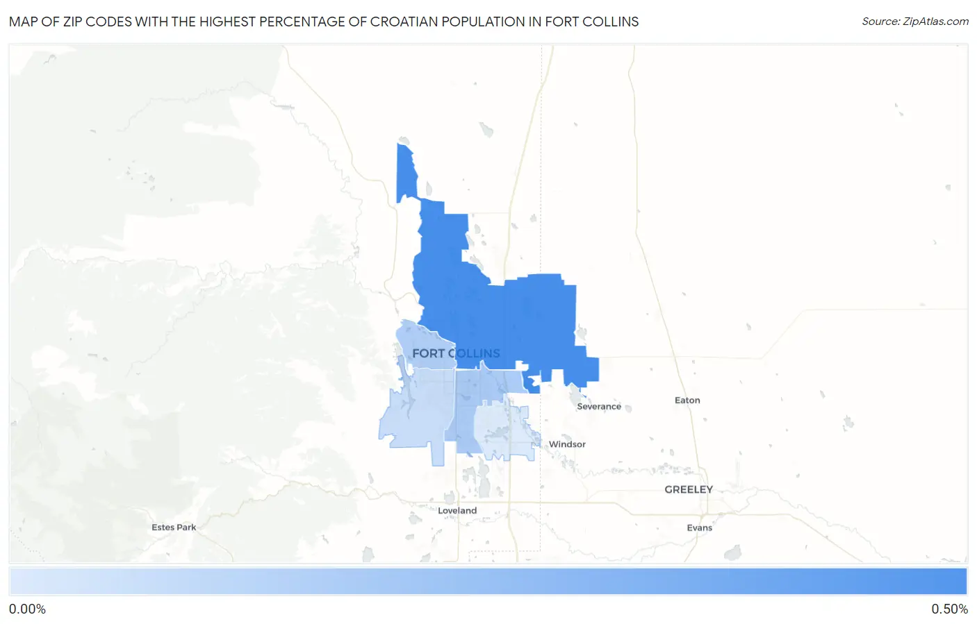 Zip Codes with the Highest Percentage of Croatian Population in Fort Collins Map